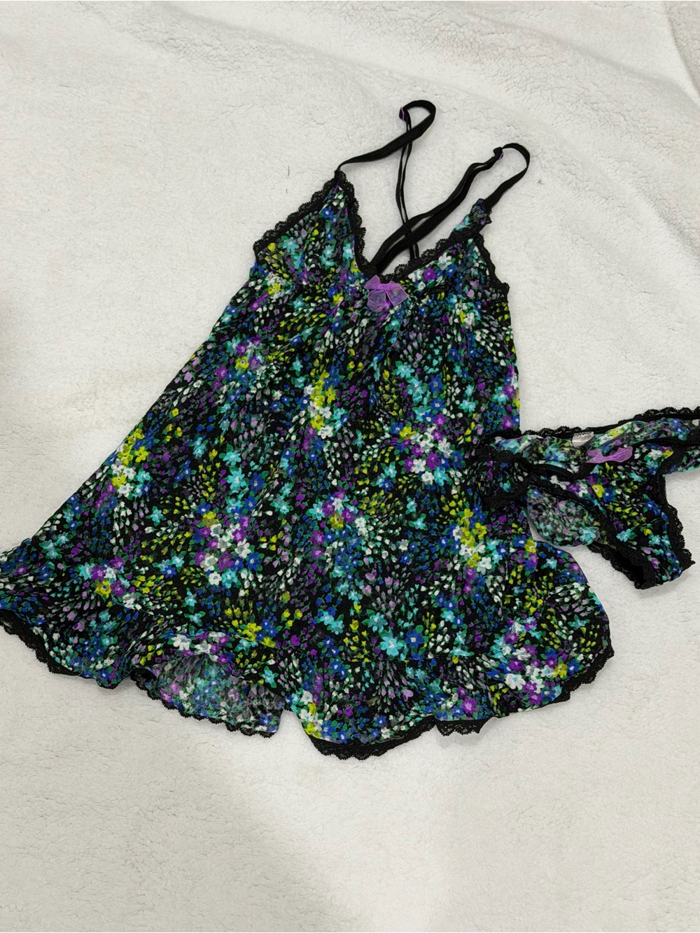 Victoria’s Secret Floral Babydoll Lingerie Set – Size S/P
